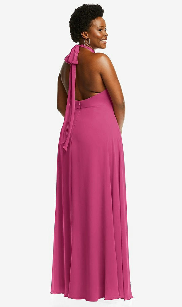 Back View - Tea Rose High Neck Halter Backless Maxi Dress