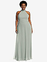 Front View Thumbnail - Willow Green High Neck Halter Backless Maxi Dress