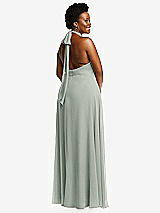 Rear View Thumbnail - Willow Green High Neck Halter Backless Maxi Dress