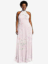 Front View Thumbnail - Watercolor Print High Neck Halter Backless Maxi Dress