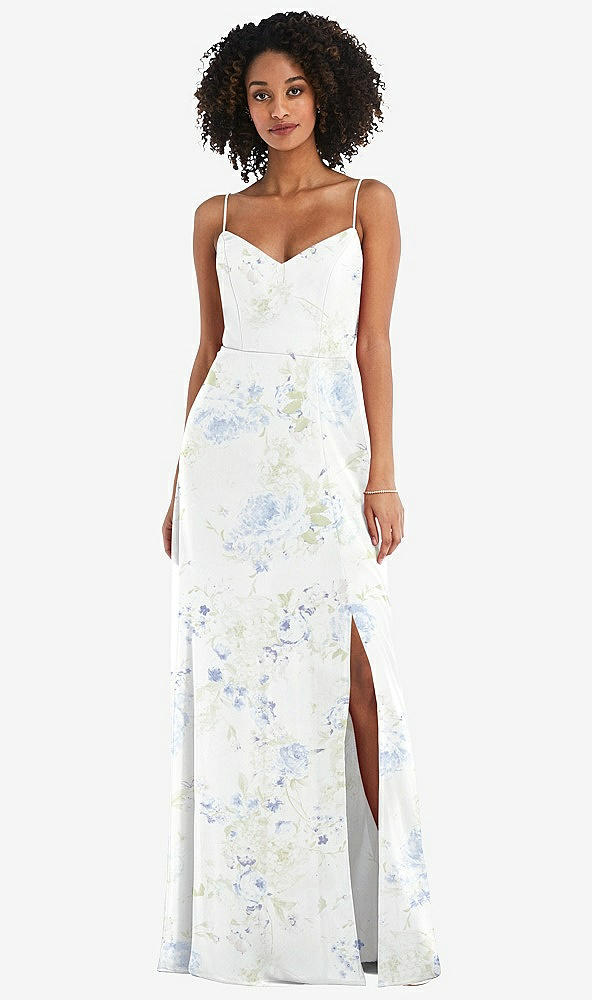 Front View - Bleu Garden Tie-Back Cutout Maxi Dress with Front Slit