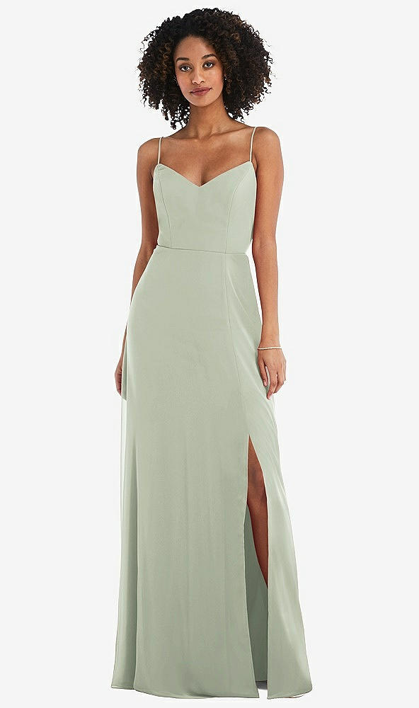 Front View - Celadon Tie-Back Cutout Maxi Dress with Front Slit