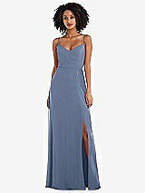 Front View Thumbnail - Larkspur Blue Tie-Back Cutout Maxi Dress with Front Slit