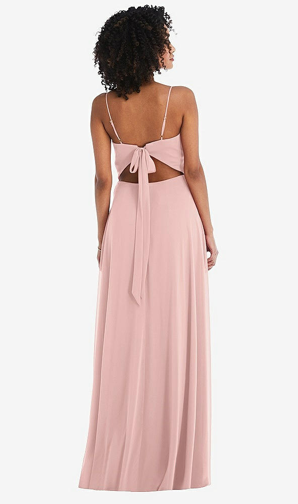 Back View - Rose - PANTONE Rose Quartz Tie-Back Cutout Maxi Dress with Front Slit