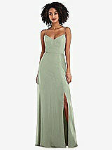 Front View Thumbnail - Sage Tie-Back Cutout Maxi Dress with Front Slit