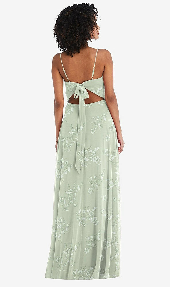 Back View - Vintage Primrose Sage Tie-Back Cutout Maxi Dress with Front Slit