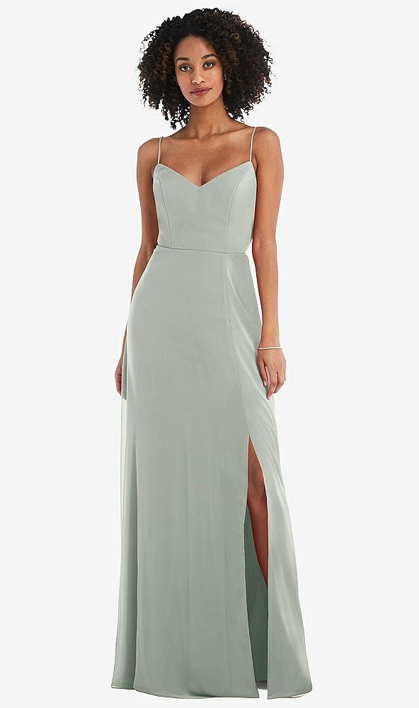 Front View - Willow Green Tie-Back Cutout Maxi Dress with Front Slit