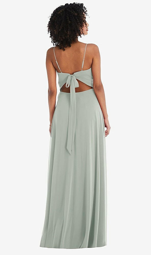 Back View - Willow Green Tie-Back Cutout Maxi Dress with Front Slit