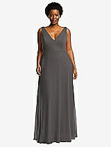 Front View Thumbnail - Caviar Gray Deep V-Neck Chiffon Maxi Dress