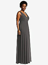 Side View Thumbnail - Caviar Gray Deep V-Neck Chiffon Maxi Dress