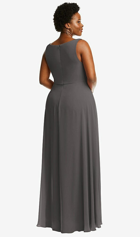 Back View - Caviar Gray Deep V-Neck Chiffon Maxi Dress