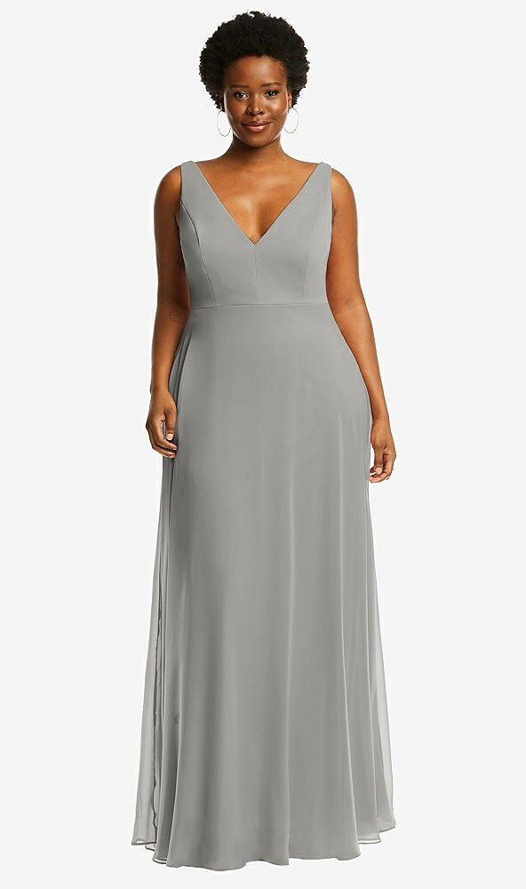 Front View - Chelsea Gray Deep V-Neck Chiffon Maxi Dress