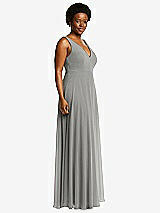 Side View Thumbnail - Chelsea Gray Deep V-Neck Chiffon Maxi Dress