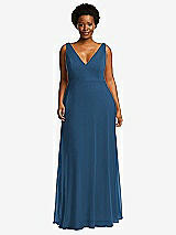 Front View Thumbnail - Dusk Blue Deep V-Neck Chiffon Maxi Dress