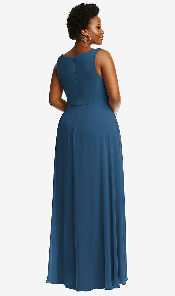 Back View - Dusk Blue Deep V-Neck Chiffon Maxi Dress