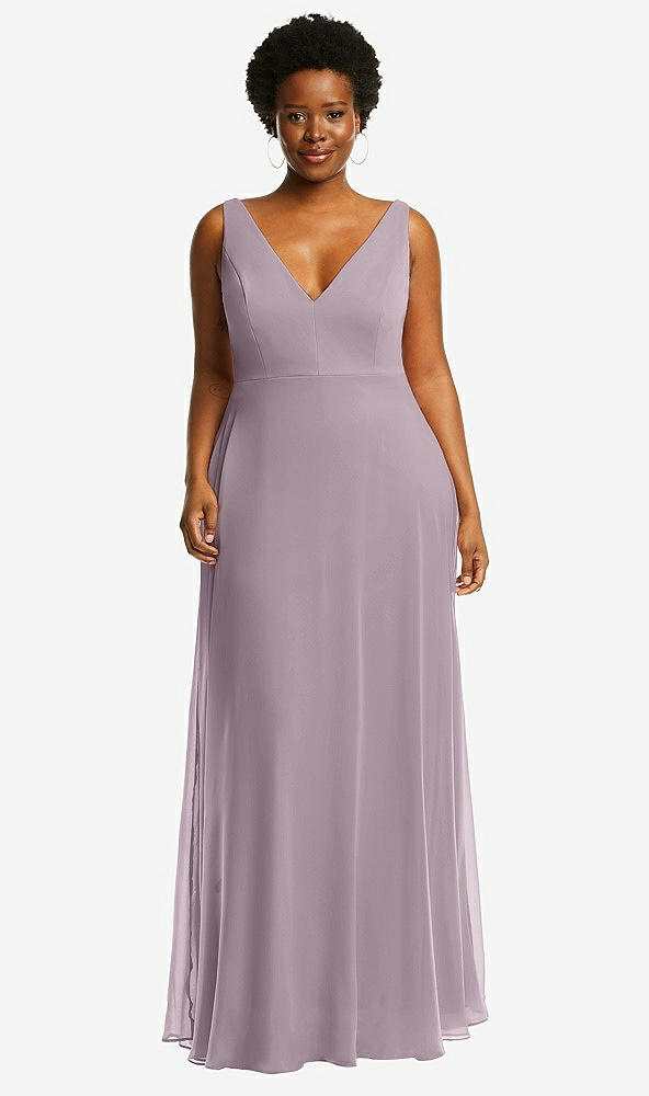 Front View - Lilac Dusk Deep V-Neck Chiffon Maxi Dress