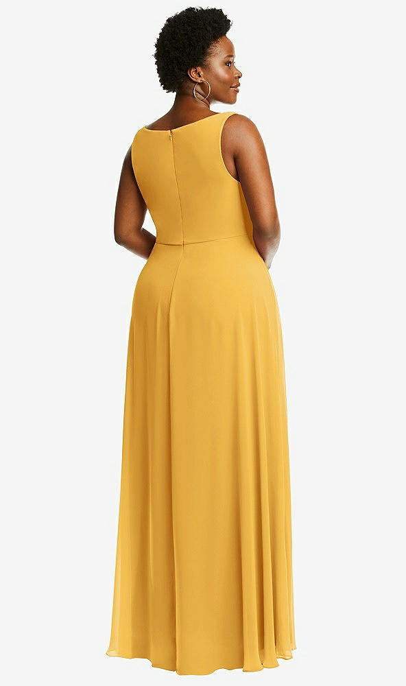 Back View - NYC Yellow Deep V-Neck Chiffon Maxi Dress