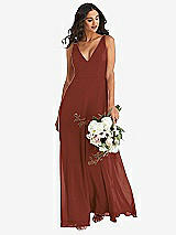 Alt View 1 Thumbnail - Auburn Moon Deep V-Neck Chiffon Maxi Dress