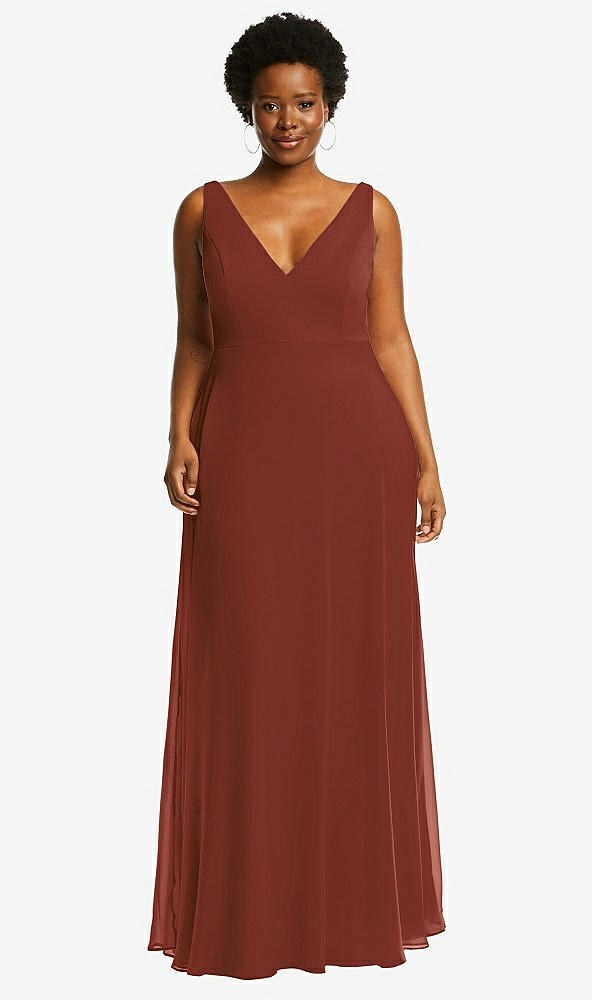 Front View - Auburn Moon Deep V-Neck Chiffon Maxi Dress