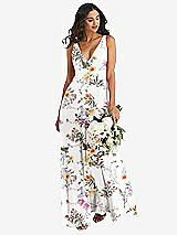 Alt View 1 Thumbnail - Butterfly Botanica Ivory Deep V-Neck Chiffon Maxi Dress