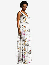 Side View Thumbnail - Butterfly Botanica Ivory Deep V-Neck Chiffon Maxi Dress