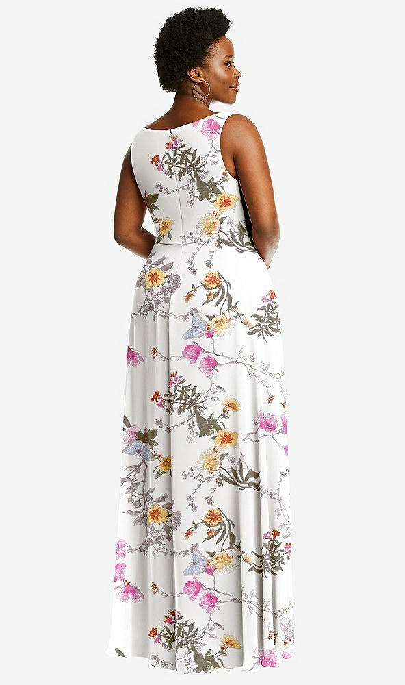 Back View - Butterfly Botanica Ivory Deep V-Neck Chiffon Maxi Dress