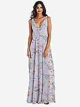 Alt View 3 Thumbnail - Butterfly Botanica Silver Dove Deep V-Neck Chiffon Maxi Dress