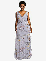 Front View Thumbnail - Butterfly Botanica Silver Dove Deep V-Neck Chiffon Maxi Dress