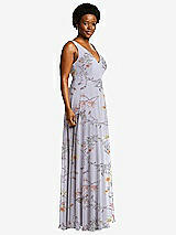 Side View Thumbnail - Butterfly Botanica Silver Dove Deep V-Neck Chiffon Maxi Dress