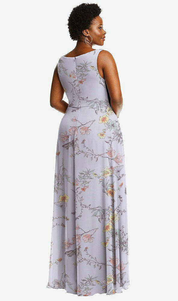 Back View - Butterfly Botanica Silver Dove Deep V-Neck Chiffon Maxi Dress