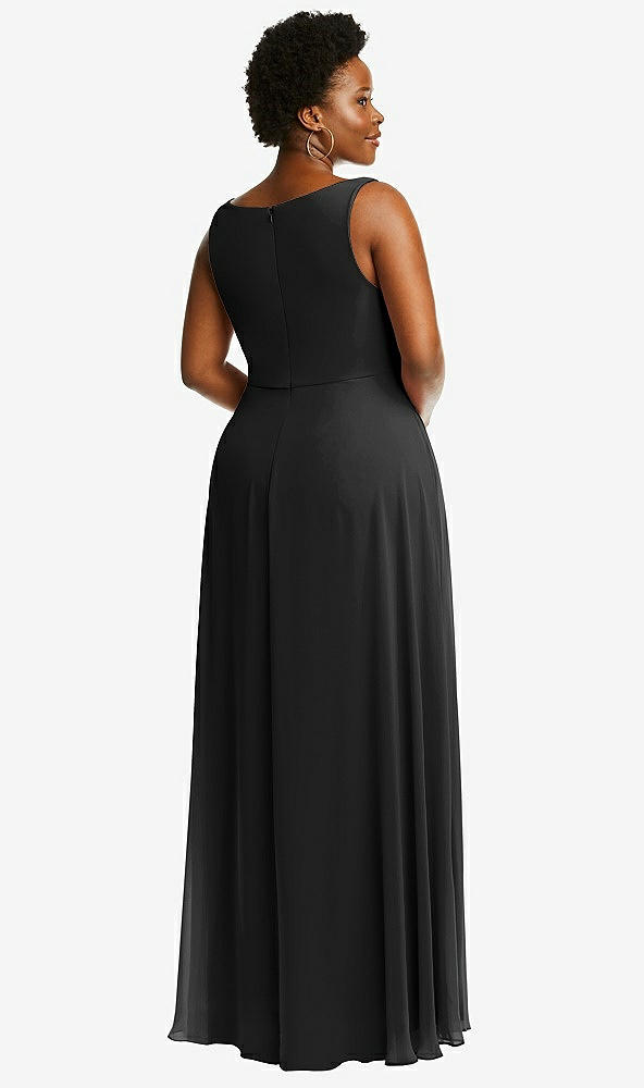 Back View - Black Deep V-Neck Chiffon Maxi Dress