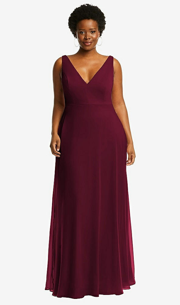 Front View - Cabernet Deep V-Neck Chiffon Maxi Dress