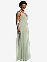 Side View Thumbnail - Celadon Deep V-Neck Chiffon Maxi Dress