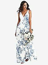 Alt View 1 Thumbnail - Cottage Rose Dusk Blue Deep V-Neck Chiffon Maxi Dress