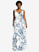 Front View Thumbnail - Cottage Rose Dusk Blue Deep V-Neck Chiffon Maxi Dress