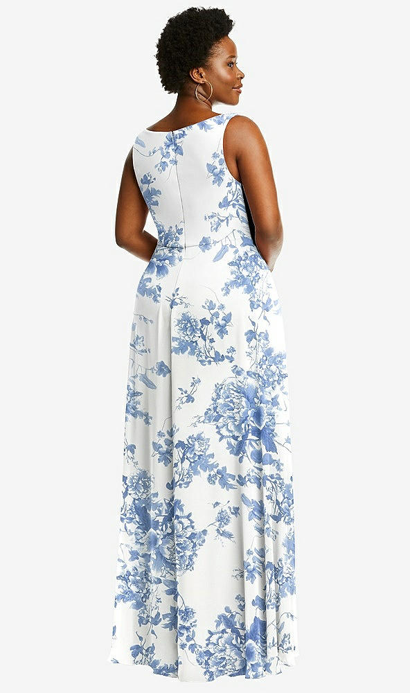 Back View - Cottage Rose Dusk Blue Deep V-Neck Chiffon Maxi Dress