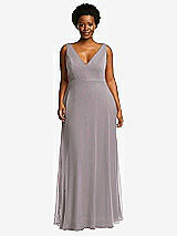 Front View Thumbnail - Cashmere Gray Deep V-Neck Chiffon Maxi Dress