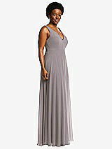 Side View Thumbnail - Cashmere Gray Deep V-Neck Chiffon Maxi Dress