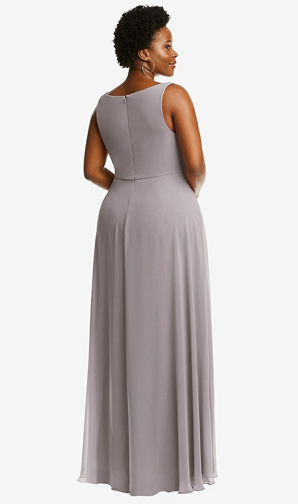 Back View - Cashmere Gray Deep V-Neck Chiffon Maxi Dress