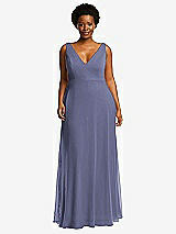 Front View Thumbnail - French Blue Deep V-Neck Chiffon Maxi Dress