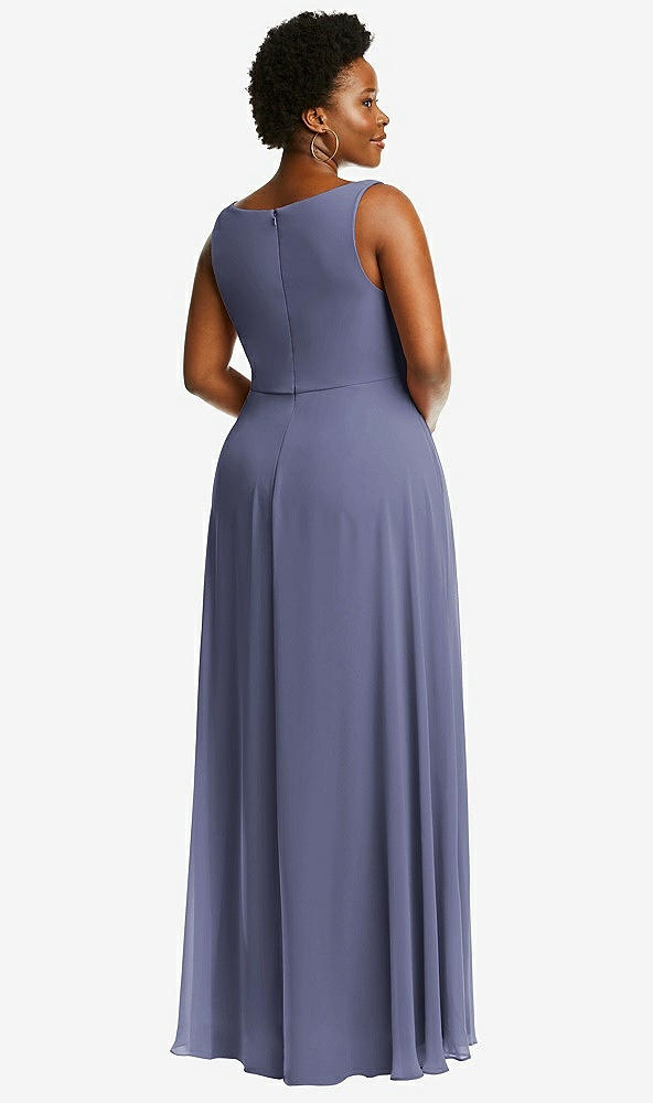 Back View - French Blue Deep V-Neck Chiffon Maxi Dress