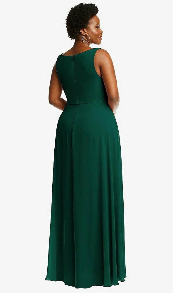 Back View - Hunter Green Deep V-Neck Chiffon Maxi Dress