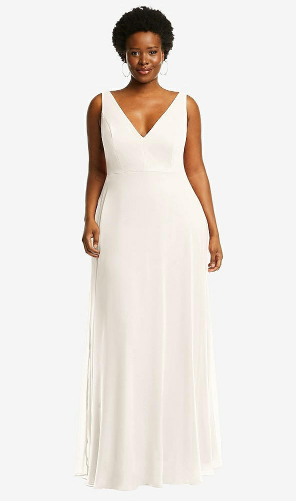 Front View - Ivory Deep V-Neck Chiffon Maxi Dress