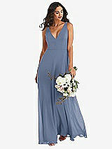 Alt View 1 Thumbnail - Larkspur Blue Deep V-Neck Chiffon Maxi Dress