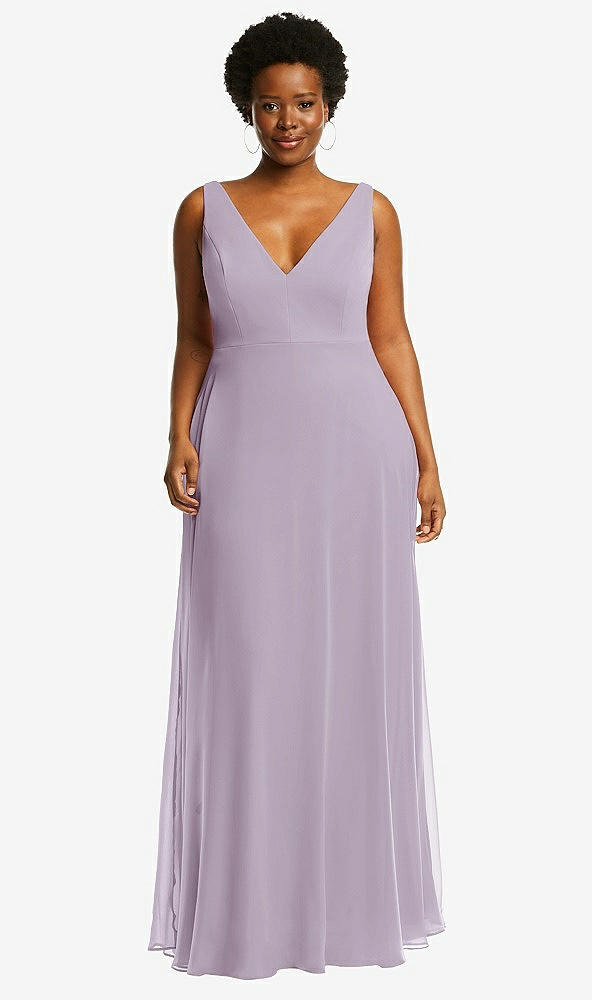 Front View - Lilac Haze Deep V-Neck Chiffon Maxi Dress