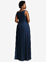 Rear View Thumbnail - Midnight Navy Deep V-Neck Chiffon Maxi Dress