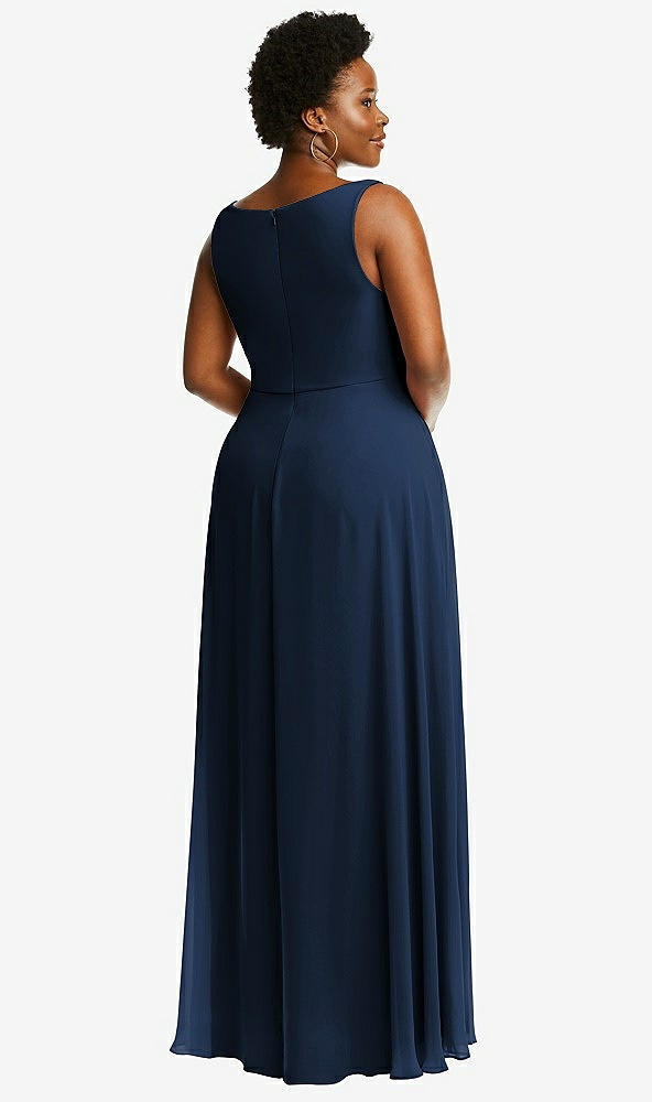 Back View - Midnight Navy Deep V-Neck Chiffon Maxi Dress