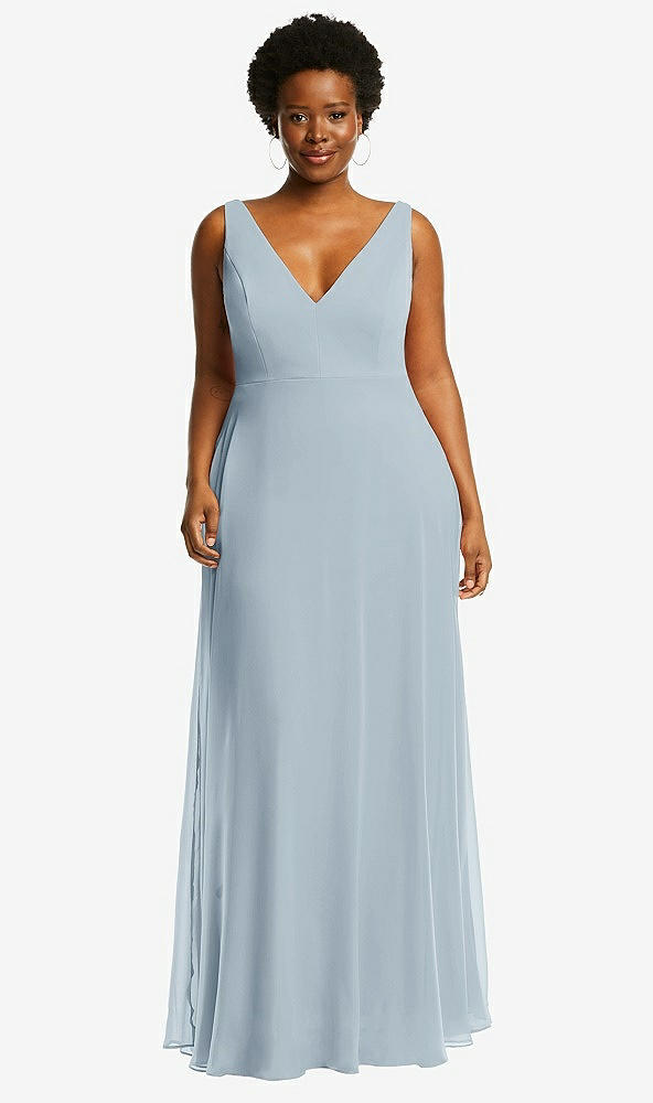 Front View - Mist Deep V-Neck Chiffon Maxi Dress