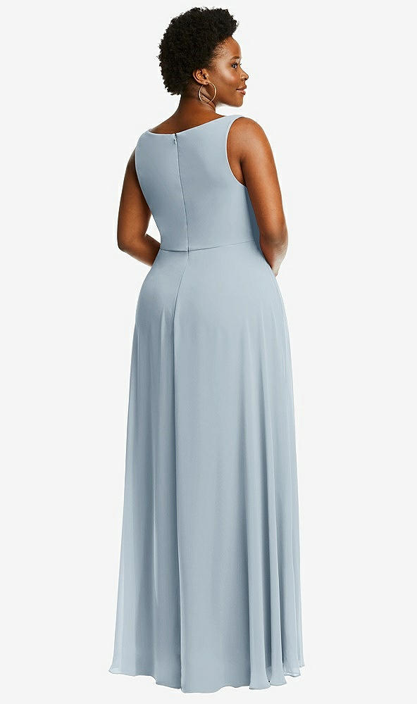 Back View - Mist Deep V-Neck Chiffon Maxi Dress