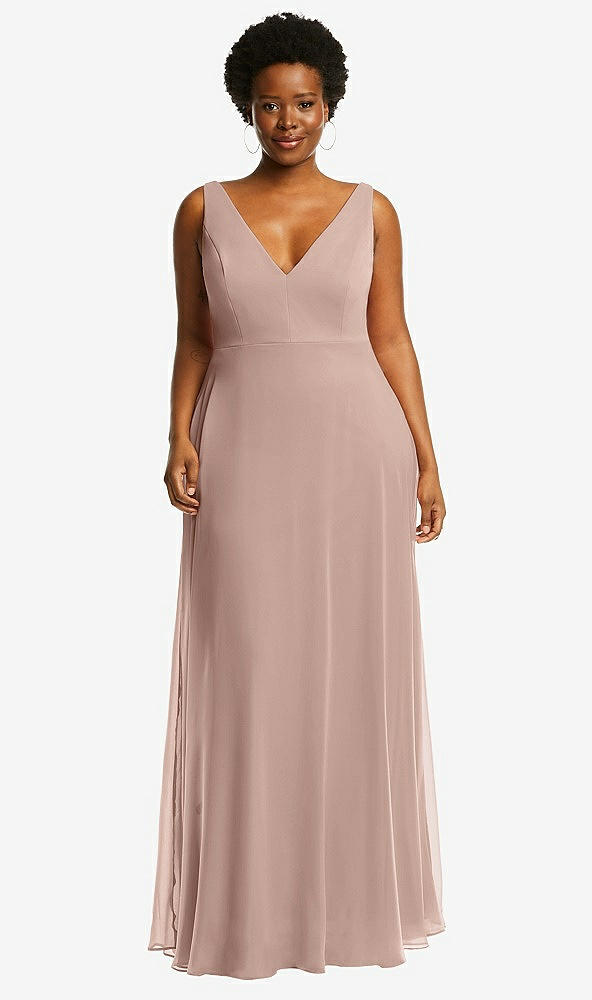 Front View - Neu Nude Deep V-Neck Chiffon Maxi Dress